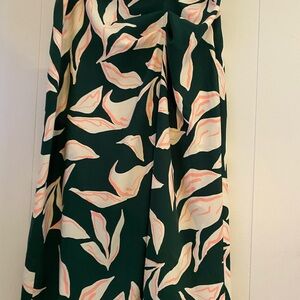 Nine West Dark Green Leaf Print A-Line Skirt